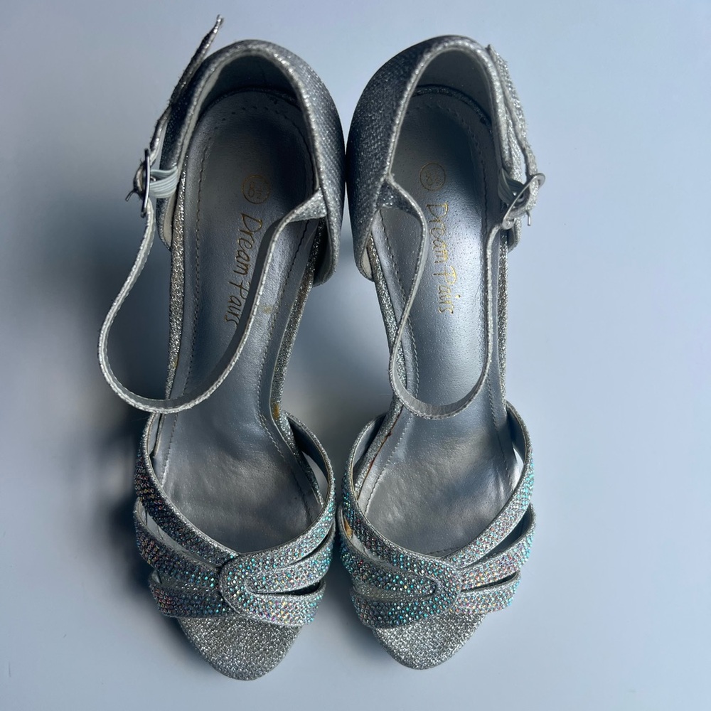 Dream Pairs Silver Strappy Heels with Glitter Finish